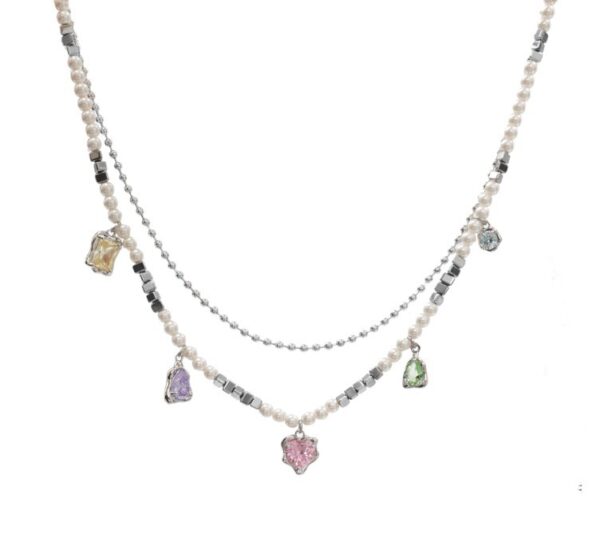 Wholesale Double Layer Pearl Heart Color Crystal Necklaces