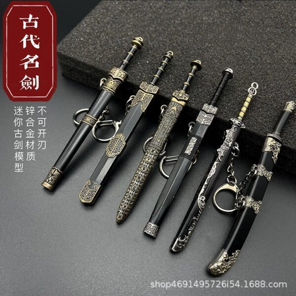 Wholesale Mini Sword Weapon Model with Sheath Embroidered Spring Knife Pendant