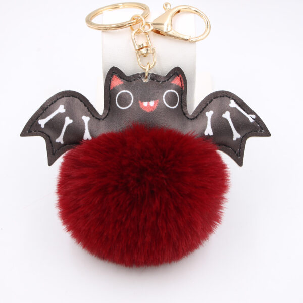 Wholesale Halloween PU Leather Bat Fur Ball Keychain