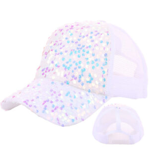 White-color sequin mesh cap / Adjustable