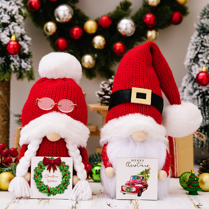 Wholesale Christmas decorations wool ball knitted hat doll