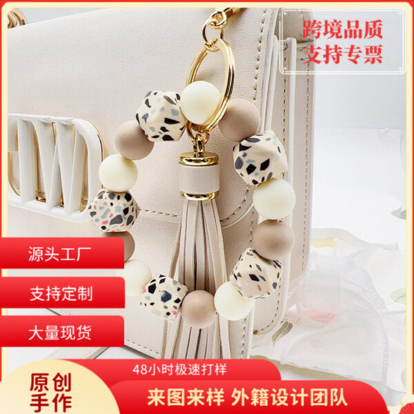 Wholesale Leopard Camo Octagonal Silicone Beaded Wrist Keychain
