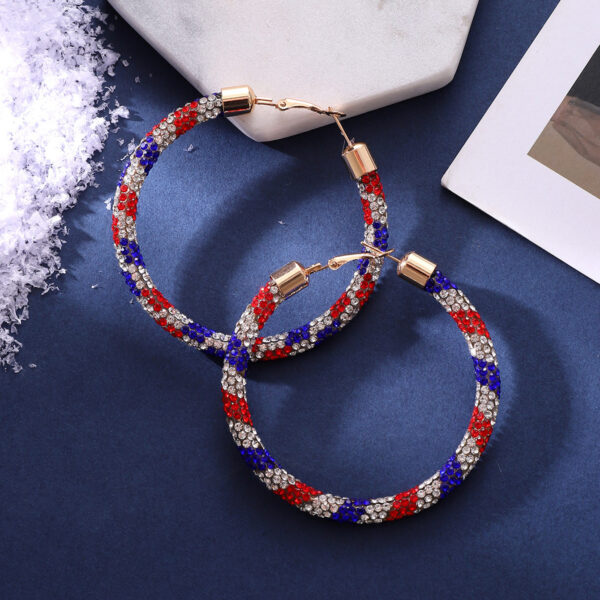 Wholesale Christmas Independence Day Gradient Color Broken Diamond Big Circle Earrings