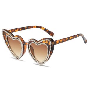 Wholesale Leopard Pattern Love Diamond Set PC Sunglasses