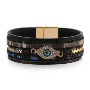 O1CN019ceDKD2JGxng8PXIg__1871609395-0-cib Wholesale Devil's Eye Diamond Design Multi-Layer Pu Leather Ethnic Style Bracelet