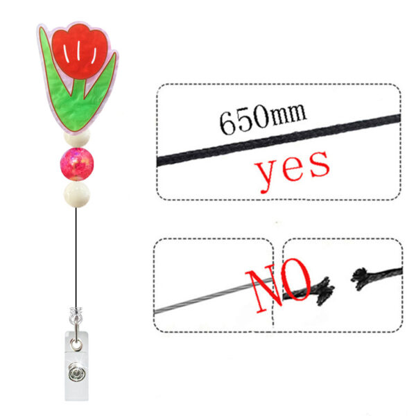 Wholesale Acrylic Flower Beaded Retractable Badge Scroll Keychain