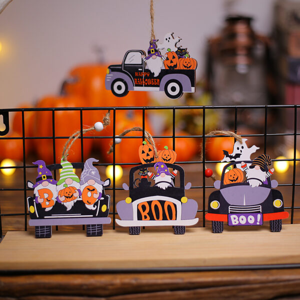 Wholesale Halloween Painted Cartoon Pumpkin White Ghost Faceless Doll Wooden Pendant