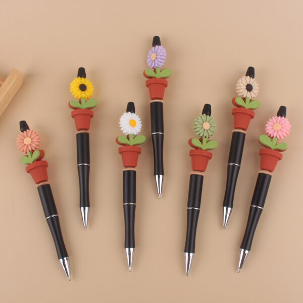 Wholesale Beadable Silicone Beaded Sunflower Potted Wooden Beads Plastic Ballpoint Pen