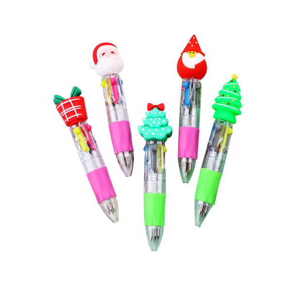 Wholesale Christmas Cartoon Deer Old Man Mini Four Color Plastic Ballpoint Pen