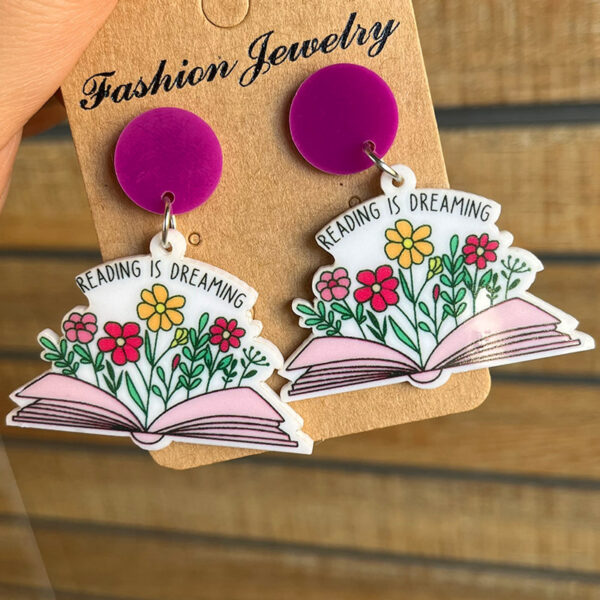 Wholesale Teacher Gifts Books Coffee Flowers Acrylic Earrings