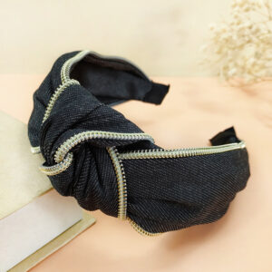Black Denim Zipper Headband
