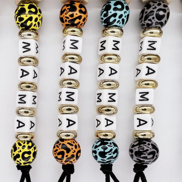 Wholesale MAMA Mother's Day Leopard Wood Bead Keychain