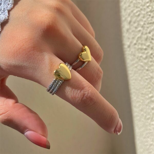 O1CN019ls1Hy27MD1NbcNjM_2212438737782-0-cib Wholesale Gold and Silver Color Matching Love Chain Opening Adjustable Copper Ring