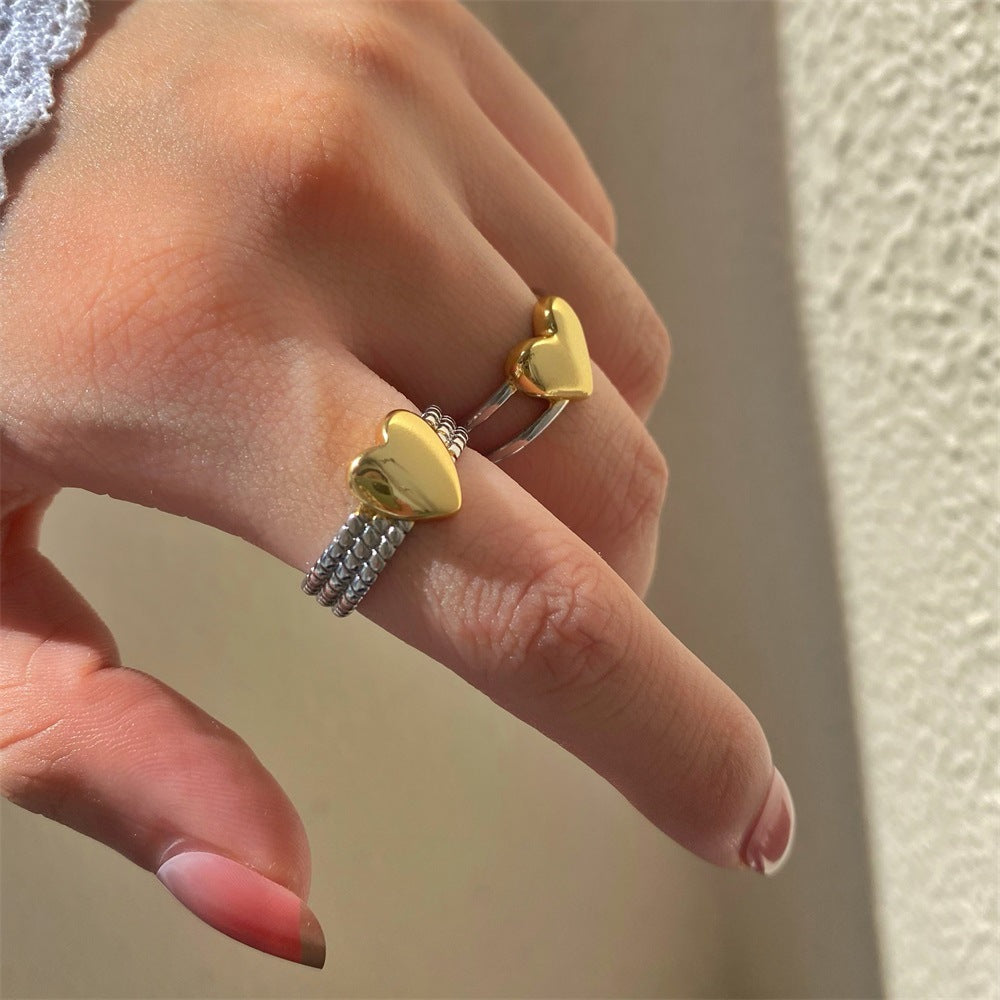 Wholesale Gold and Sier Color Matching Love Chain Opening Adjustable Copper Ring