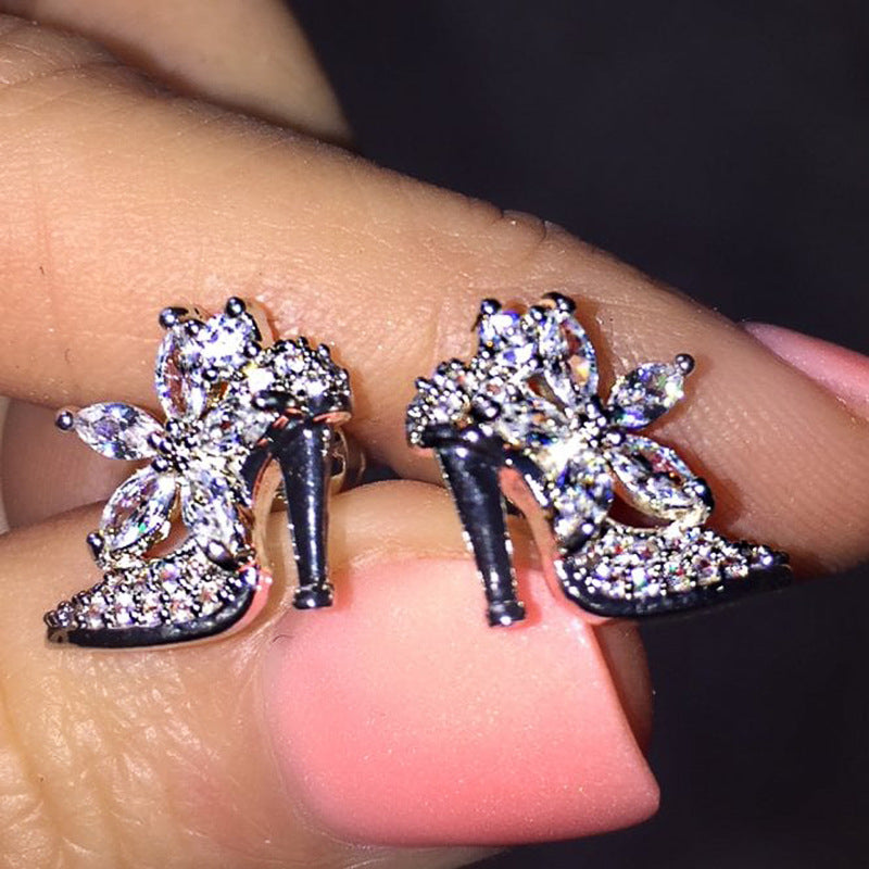 Wholesale High Heel Crystal Shoes Copper Earrings