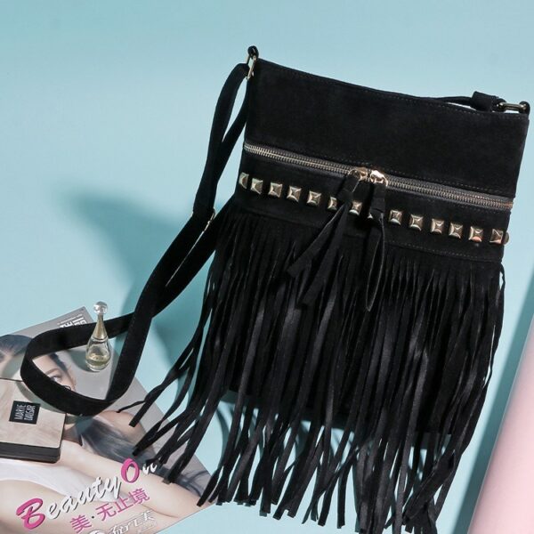 Wholesale Velvet Rivet Tassel Shoulder Bag