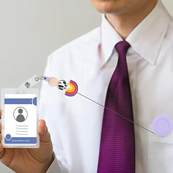 Wholesale Badge Reels Silicone Beaded Rainbow Retractable Keychain