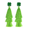 Wholesale St. Patrick's Green Festive Atmosphere Multi-layered Tassel Four-leaf Clover Earrings