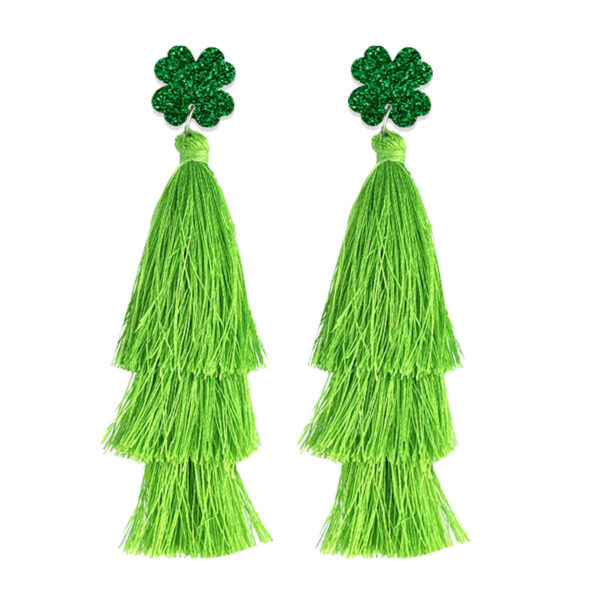 Wholesale St. Patrick's Green Festive Atmosphere Multi-layered Tassel Four-leaf Clover Earrings