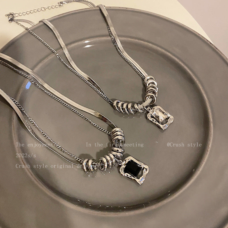 Wholesale Titanium Steel Zircon Double Layer Necklace Sweater Chain Clavicle Chain