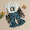 Wholesale Cotton Children's Tassel Flared Pants Suit