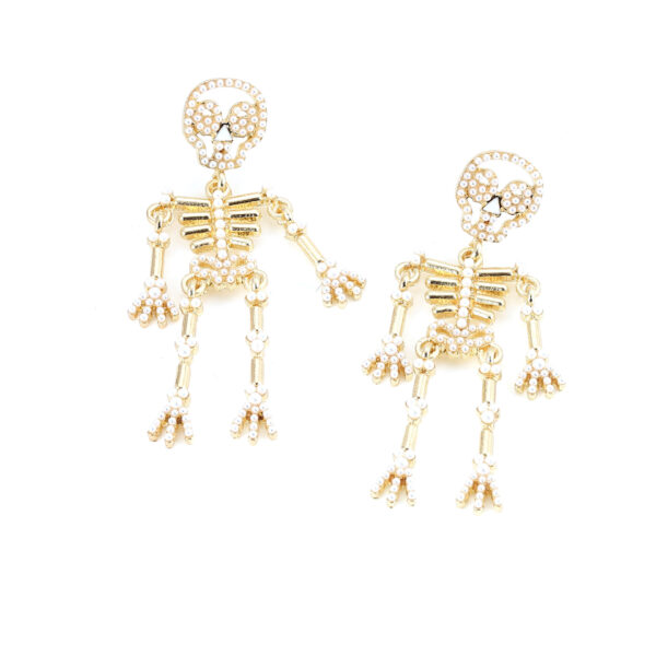 Wholesale Fashion Creative Exaggerated Skeleton Skull Diamond and Pearl Earrings