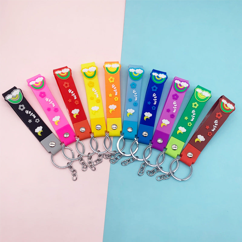 Wholesale Soft Rubber Rainbow Lanyard Keychains