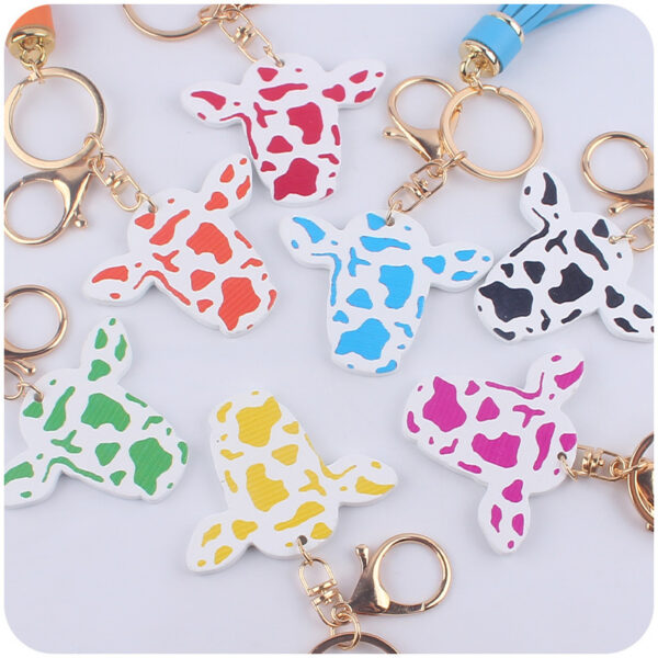 Wholesale Cartoon Western Bull Head Wooden Colorful Long Tassel Keychains