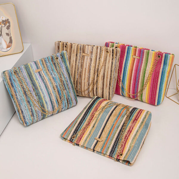 Wholesale Rainbow Multi Color Woven Grass Woven Tote Bag