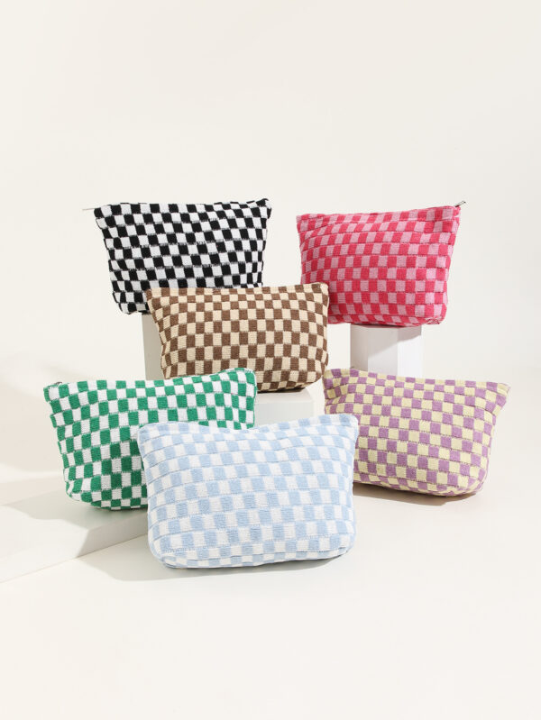 Wholesale Large Wool Checkerboard Large Capacity Pencil Case Knitted Storage Bag