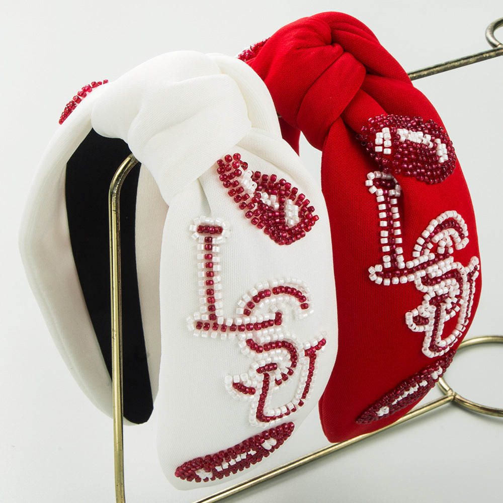 Wholesale Wide Edge Hand-ed Rice Beads Rugby Letters Headband