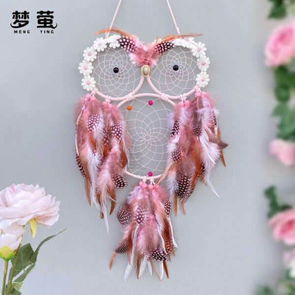 O1CN01A9F57K2DVGeneMwN6_2200613278614-0-cib Wholesale Pink Wisdom Bird Owl Dream Catcher