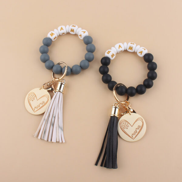 Wholesale MAMA Solid Color Silicone Beaded Wrist Keychain