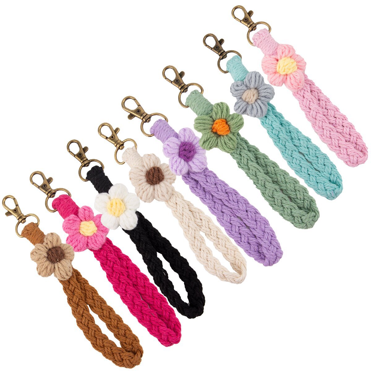 Wholesale Flower Handmade Woven Cotton Rope Keychains
