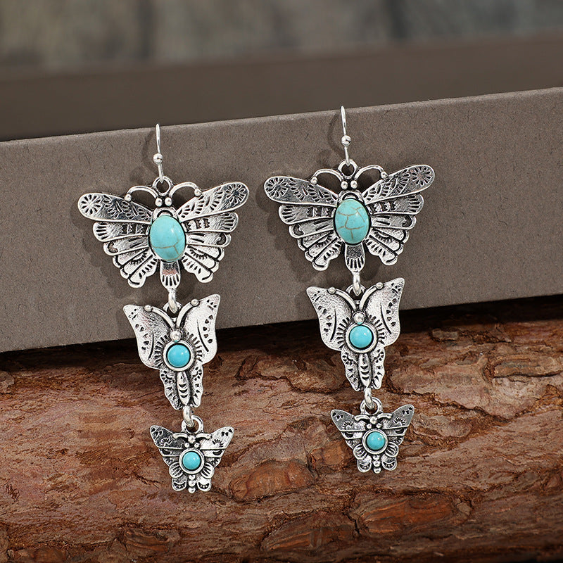 Wholesale Butterfly ing Alloy Turquoise Bohemian Earrings