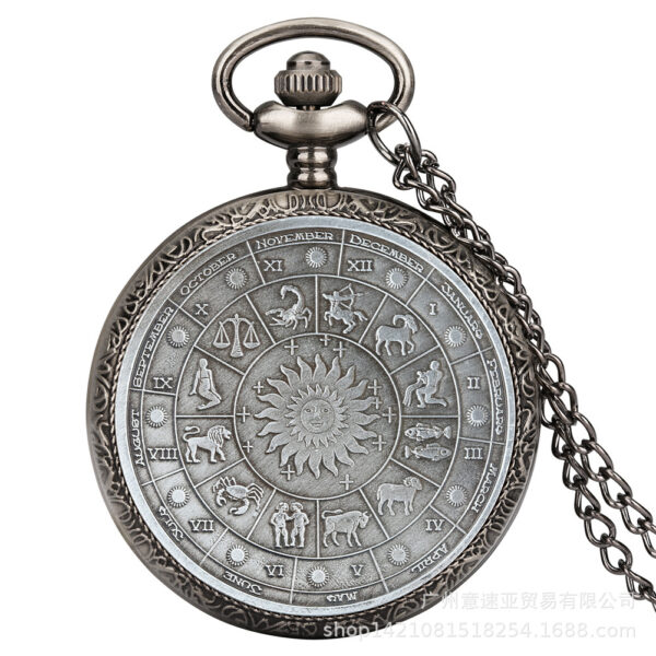 Wholesale Twelve Constellations Commemorative Epoxy Color Quartz Movement White Ancient Alloy Pocket Watch