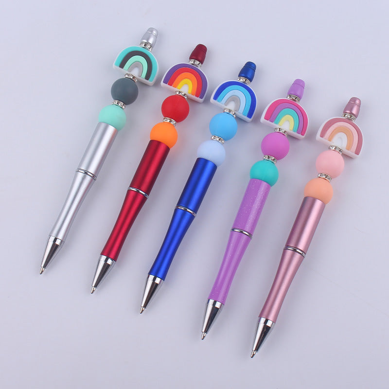 Wholesale Beadable Pens Rainbow Silicone Beads Plastic Ballint Pen