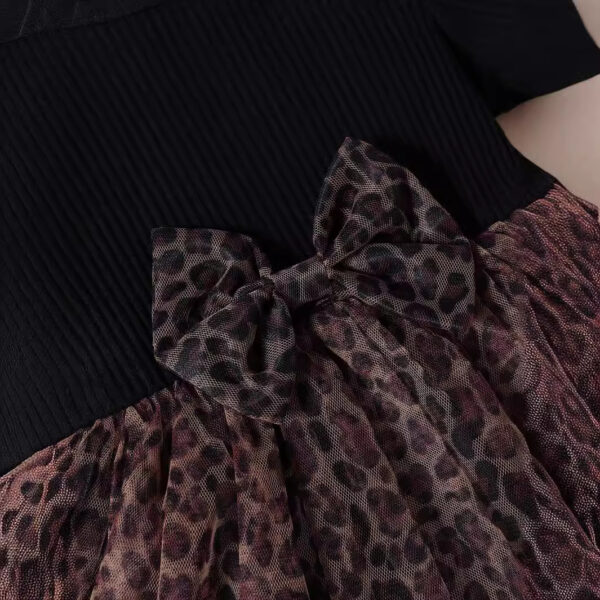 O1CN01AHQkxL1v466KxuRhu_2209644226118-0-cib Wholesale Children's Short Sleeved Leopard Print Mesh Bow Cotton Dresses