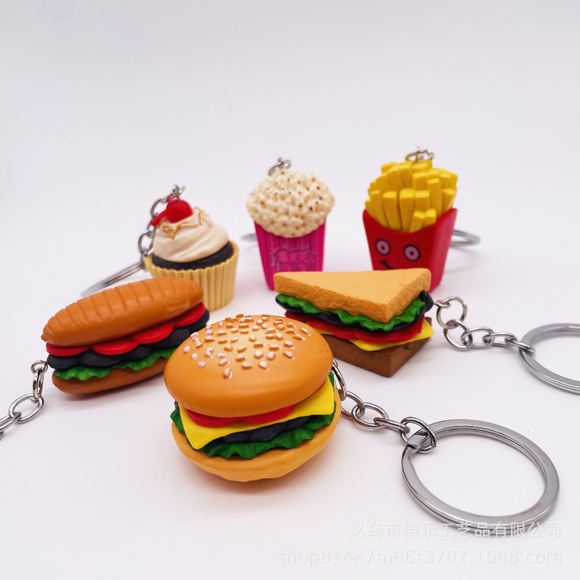 Wholesale Creative Simulation Hamburger Series Keychain Handmade Aessories Mobile Phone Car Pendant Bag Hanging Gifts Promotion