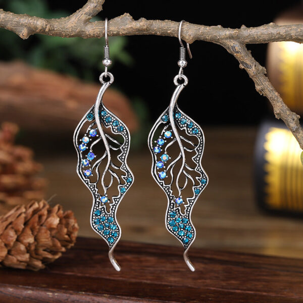 Wholesale Personalized Long Leaf Simple Inlaid AB Color Diamond Earrings