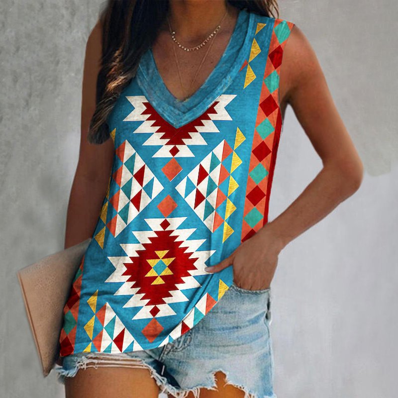 Wholesale Retro 3D Printed V-neck Loose lyester Vest