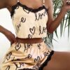 Whoelsale Lace Patchwork Suspender Pajama Set