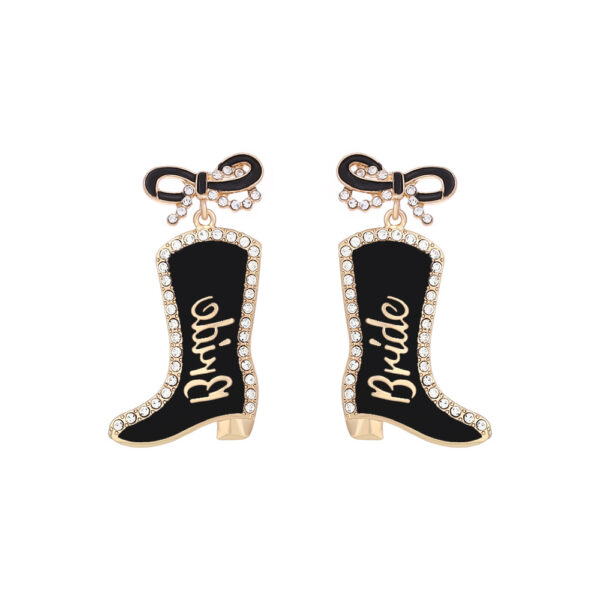 Wholesale Bow Oil Dripping Diamond Western Style BRIDE Cowboy Boot Earrings