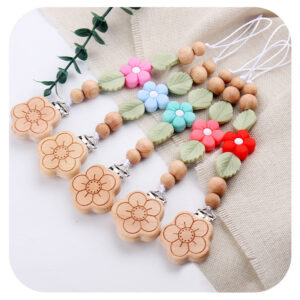 Wholesale Baby Products Flower Soothing Silicone Flower Silicone Beads Pacifier Chain