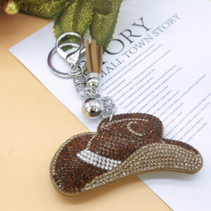 Wholesale creative diamond-encrusted hot iron figure cowboy hat key chain