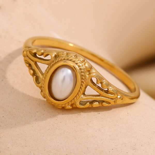 Wholesale Stainless Steel Gold Plated Flower Freshwater Pearl Ring