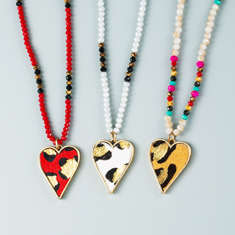Wholesale Crystal Beaded Alloy Inlaid Leopard Print Leather Love Sweater Chain