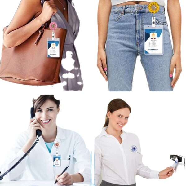 Wholesale Badge Reels Acrylic Glitter Sequins Seven Color Sunflower Retractable Keychain