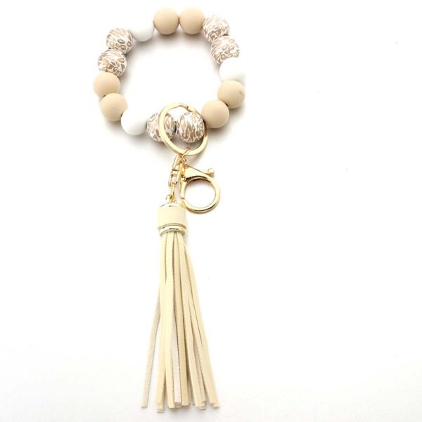 Wholesale Solid Wood Beads Silicone Beads Tassel Pendant Creative DIY Beaded Wrist Keychain