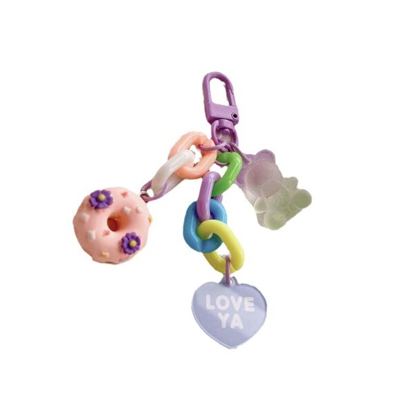 Wholesale Plastic Donut Frosted Bear Keychain 10PCS